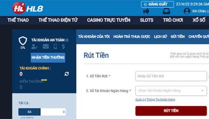 Rút Tiền Hl8 Cực Kỳ Nhanh Chóng Và Tiện Lợi Dành Cho Tân Thủ